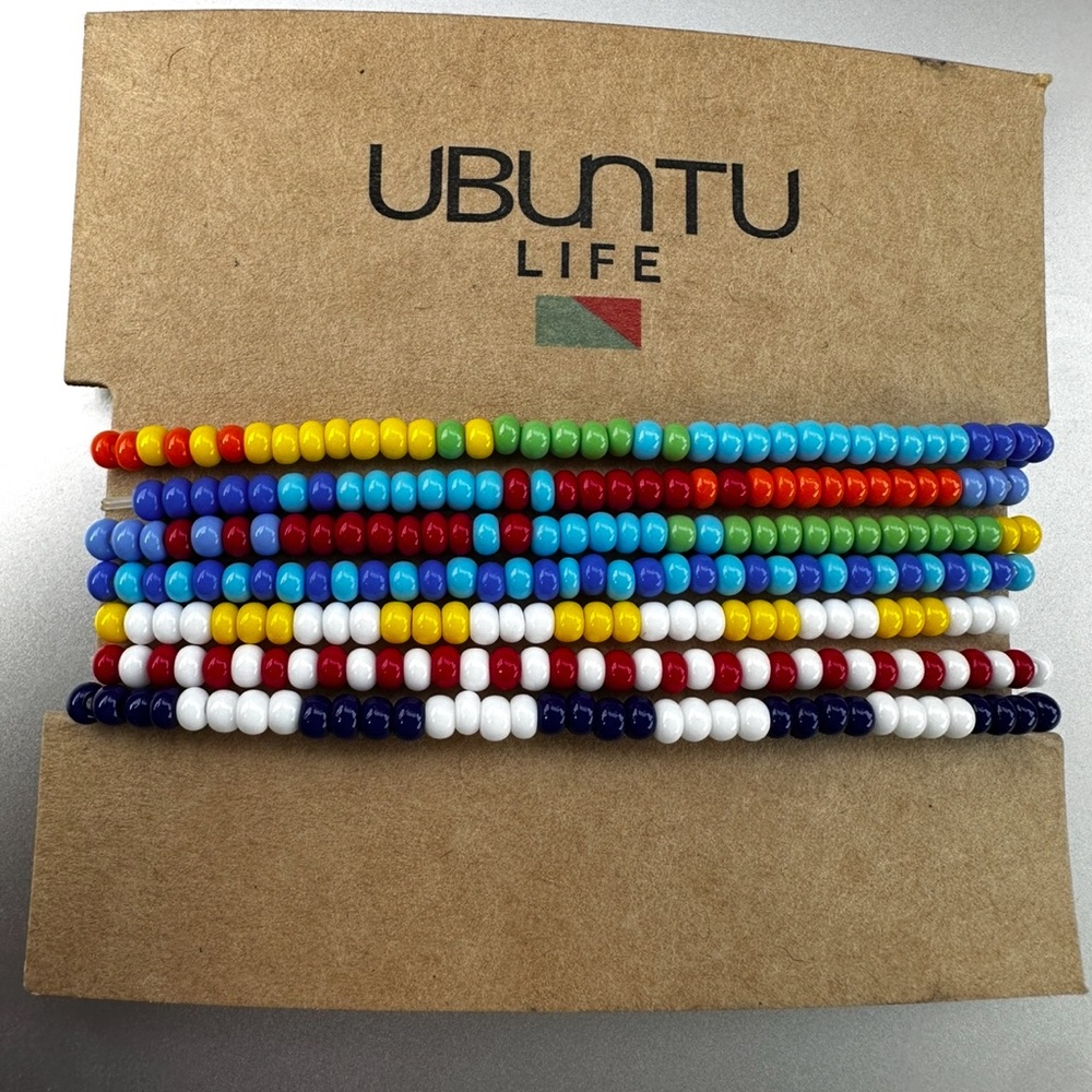 NEW Ubuntu Life Rainbow Glass Bead Bracelet Pack Pack of 7 Handmade